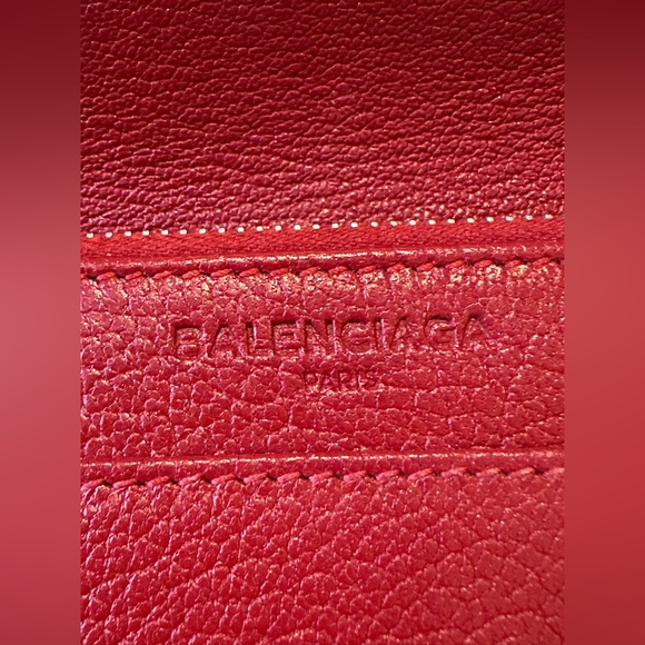 Balenciaga Red Lambskin Leather Metallic Edge Wallet On Chain Bag - Picture 8 of 14